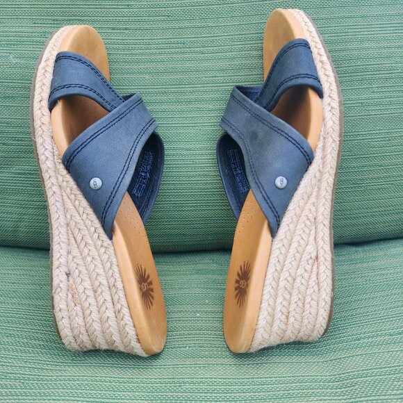 UGG Gwyn Espadrille Wedge Sandals Navy Women’s Size 7 cross leather straps - Picture 9 of 12
